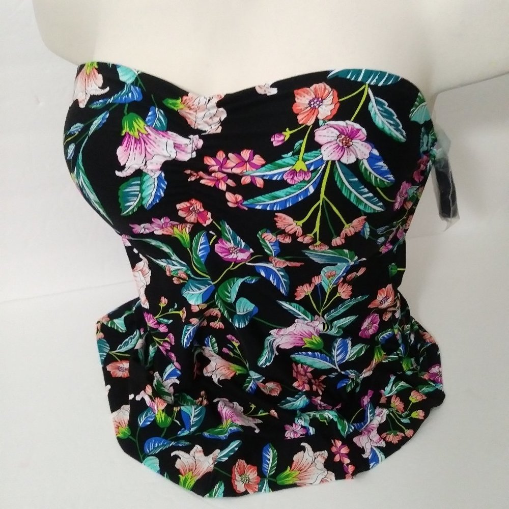 Sweet Black Floral Print Tankini Top